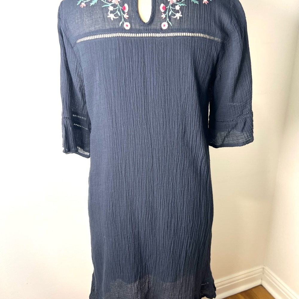 Oddi Boho Floral Embroidered Mini Dress Navy SZ M EUC - Picture 5 of 7